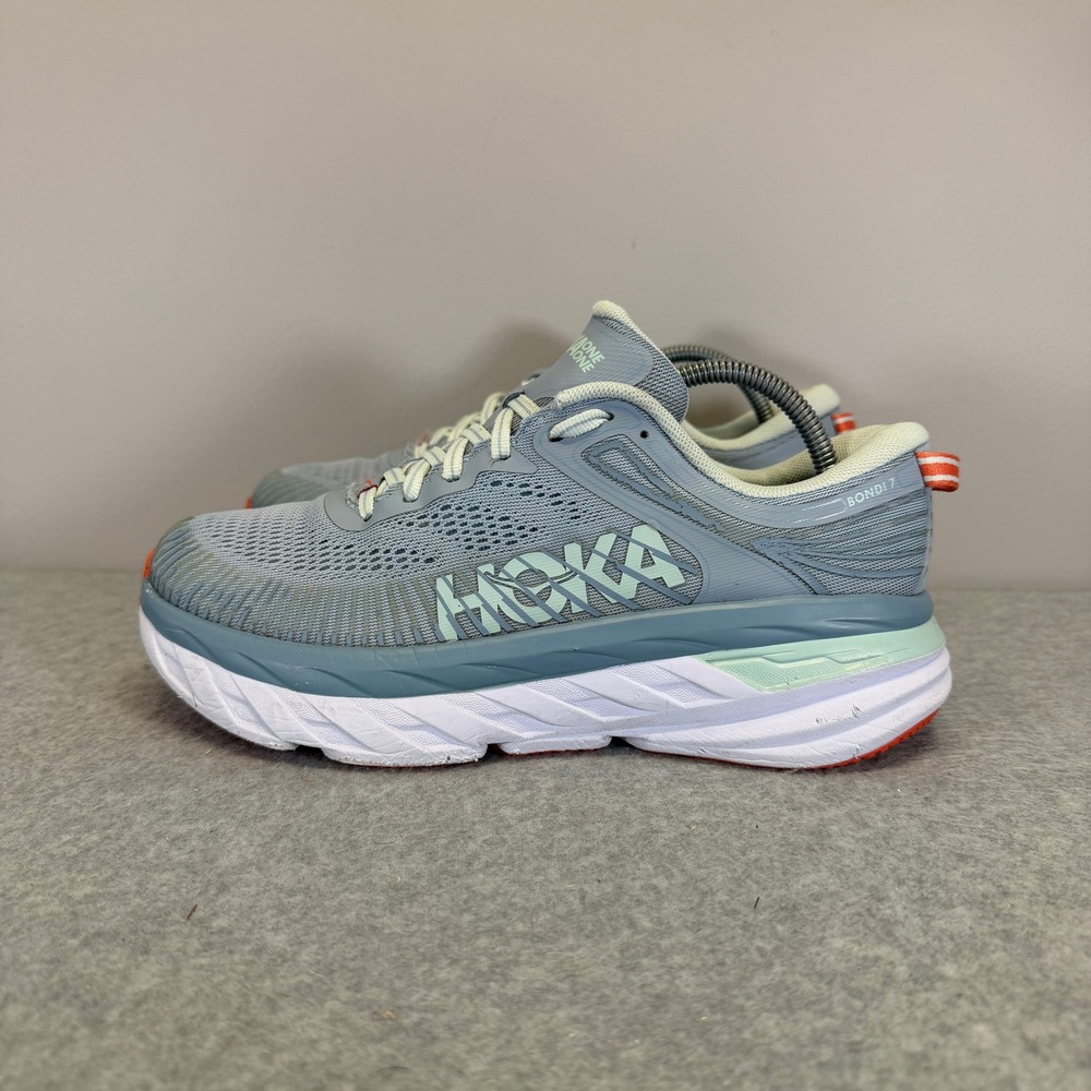 Hoka Bondi 7 Womens Shoes Size 7 Blue Fog & White Running Sneakers 1110519 BFBG
